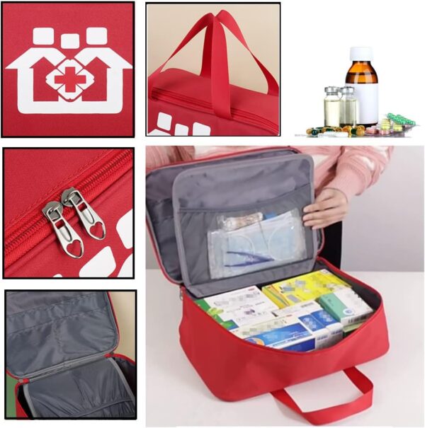 Bolsa de medicamentos, Botiquín médico vacío, Neceser de viaje, Bolsa de Almacenamiento portátil para Coche Barco El Hogar Lugar de Trabajo Mochila y Acampar Senderismo Viaje (Rojo L) - Image 3