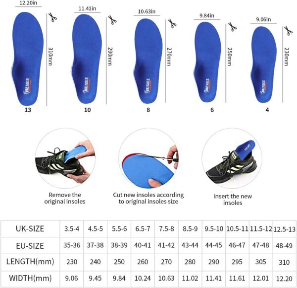 VALSOLE Plantillas Ortopédicas soportes de arco y talones la absorción de choque- para el dolor de talón, pie plano, Fascitis Plantar, dolor de rodilla y espalda - Image 7