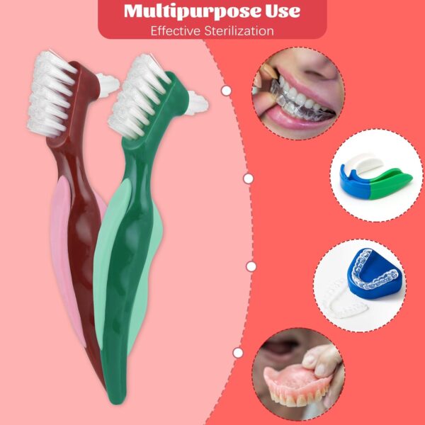 Qianyu 2 cepillos de dientes duros para dentaduras postizas de cerdas multicapa, herramientas de limpieza de dentaduras postizas portátiles, cepillo retenedor de cuidado dental de doble cara para - Image 3
