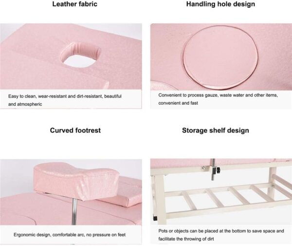 JHKGY Mesa De Examen Médico,Cama De Masaje,Silla De Tatuaje De Mesa Facial,Profesional Ajustable para Salon Beauty SPA Lash Esteticista Equipo, Puede Soportar 500Kg,Rosado - Image 5