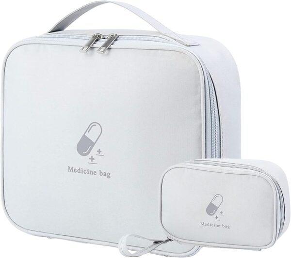 2 bolsas de medicamentos de gran capacidad, vacías, resistentes al agua, bolsa de primeros auxilios, bolsa de viaje, bolsa de medicamentos para viajes, hogar, oficina, oficina, gris