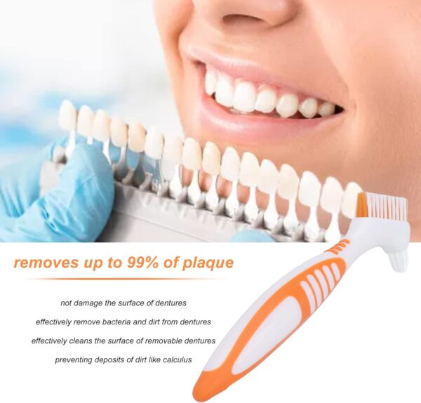 Cepillo de limpieza de dientes postizos, cepillo para dentaduras postizas, cepillo de dientes portátil de doble cara para dentaduras postizas, limpieza efectiva de eliminación de bacterias de la placa - Image 2