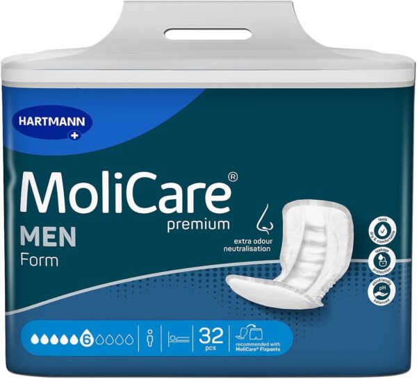 MoliCare Premium Form MEN 6 gotas para incontinencia media: alta seguridad, protección extra contra fugas y discreción para hombres, 32 unidades