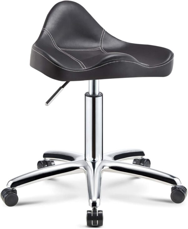 HIGOH Taburetes, Taburete de Silla Ergonómico, Equipo Profesional Pu Cuero de Cuero Grueso Sábado de Salón para Peluquería para Masaje Spa Salón Tatuaje de Tatuaje Dental Barra de Barra/Negro