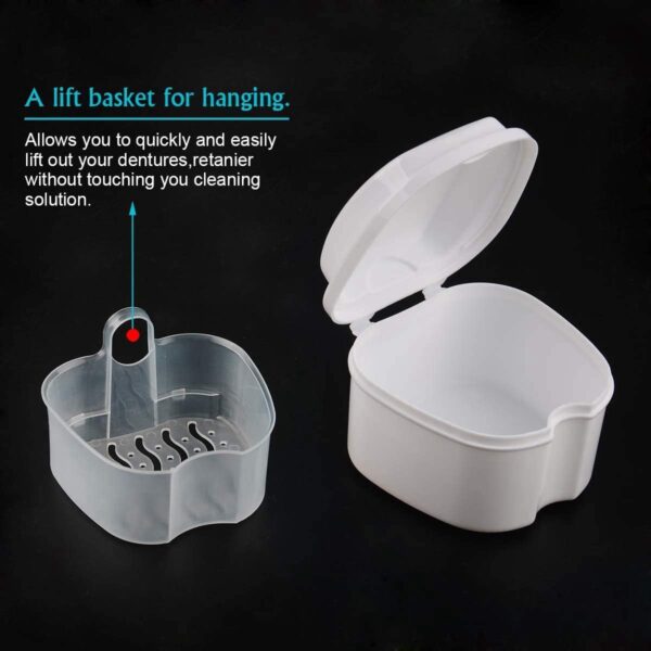 Lzeouean Estuche de Dentadura, de Dentadura Colador, Caja de BañO de Dentadura Caja de Almacenamiento de Dientes Falsos Cesta Soporte de Contenedor Neto para Viajes - Image 2