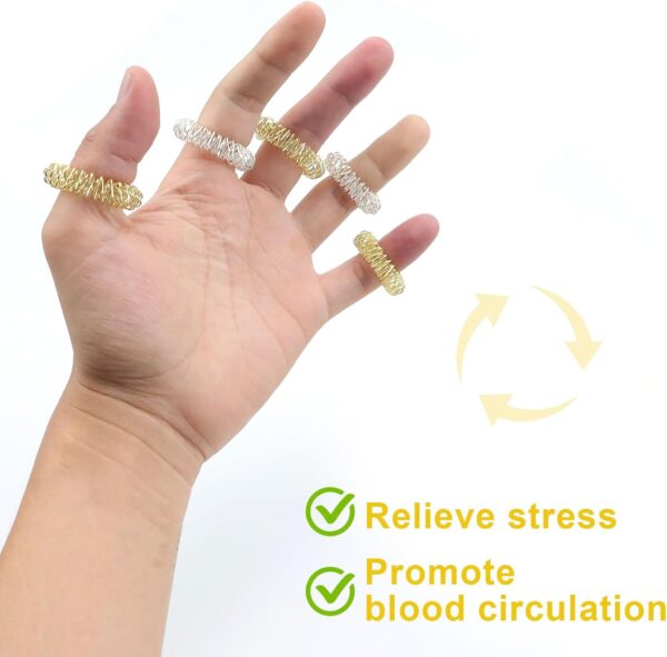 HJIAMA Anillos de Acupresión, 40 Piezas Anillo de Masaje de Dedos, Oro y Plata Esterilla Acupresion, Relajación de los Dedos, Anillo para el Dedo, Alivio del Estrés, para Masaje de Manos - Image 2