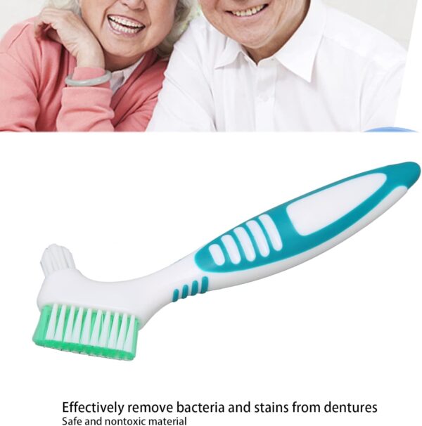 Cepillo para dentaduras postizas, Cepillo de limpieza para dentaduras postizas con cabeza de cerdas dobles, Cepillo de dientes para dientes postizos, Eliminación de bacterias de la placa Limpieza efec - Image 2