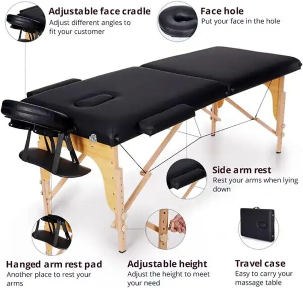 Cama de spa portátil para extensiones de pestañas y masajes, plegable, ajustable, ligera, incluye bolsa de transporte, 2 secciones, equipo profesional de salón de belleza - Image 3