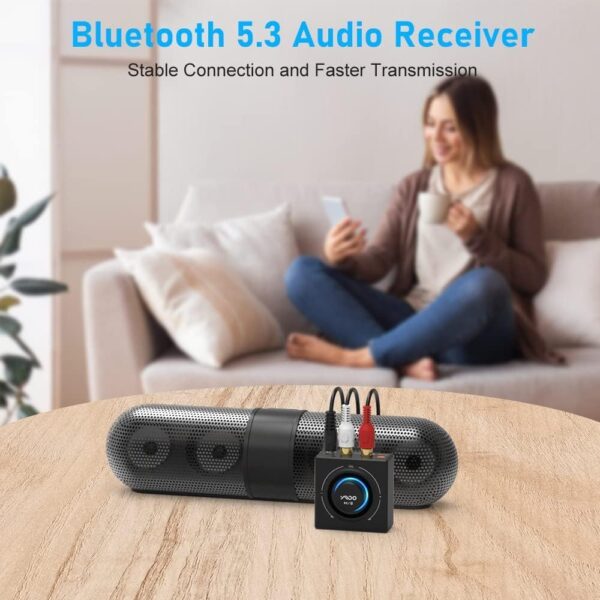 YMOO B06T3 - Receptor Bluetooth para estéreo, HiFi HD AAC, adaptador Bluetooth RCA y 3,5 mm, transmisión de música desde el teléfono móvil/tableta/ordenador portátil/MacBook a altavoz con cable/barra - Image 3