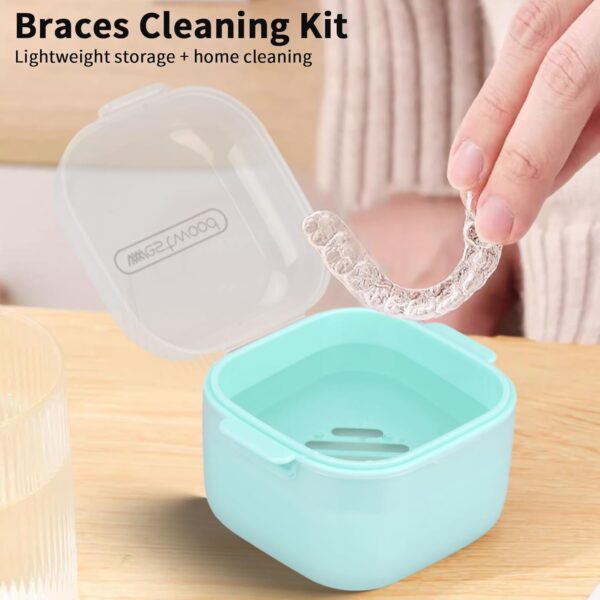 LoQuick Estuche para dentadura postiza,caja para dentadura postiza,Caja de Dentadura Dental Baño Con Colador,Contenedores Portátiles para Prótesis,Almacenamiento y Remojo de Aparatos Dentales(Verde) - Image 3