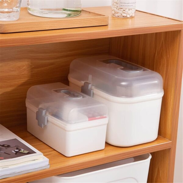 Caja de almacenamiento de medicamentos de 2 capas, portátil, color blanco, caja de primeros auxilios, armario de medicina, organizador de medicina, maletín de almacenamiento de medicina, maleta, - Image 7