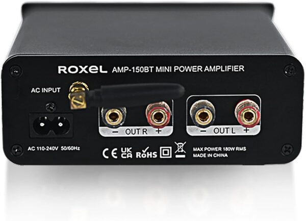 Roxel AMP-150BT Amplificador para receptor de audio estéreo Bluetooth de 2 canales, mini amplificador de alta fidelidad para altavoces de hasta 90 W x 2, con control de graves y agudos - Image 6