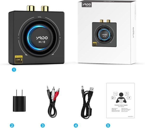 YMOO B06T3 - Receptor Bluetooth para estéreo, HiFi HD AAC, adaptador Bluetooth RCA y 3,5 mm, transmisión de música desde el teléfono móvil/tableta/ordenador portátil/MacBook a altavoz con cable/barra - Image 8