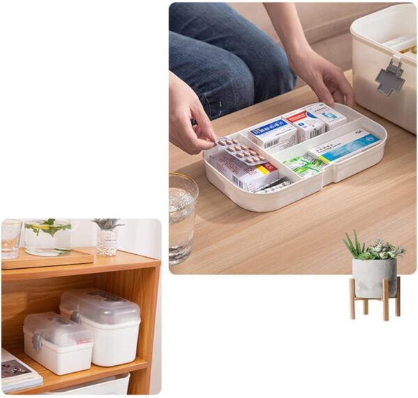 Caja de almacenamiento de medicamentos de 2 capas, portátil, color blanco, caja de primeros auxilios, armario de medicina, organizador de medicina, maletín de almacenamiento de medicina, maleta, - Image 8
