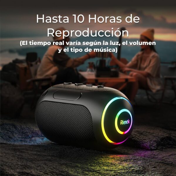 RIENOK S4 Altavoz Bluetooth Portátil Bluetooth 5.3 Potente Impermeable IPX7 Pequeño Inalámbrica Emparejamiento Estéreo Apoya Tarjeta SD Negro - Image 3