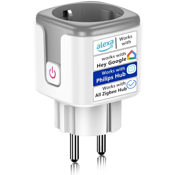 SURFOU Zigbee Enchufe Inteligente WiFi Compatible con Philips Hue, Alexa, Google Home, Smart Plug con Consumo Electrico, Temporizador, Control Remoto de Voz, HUE Bridge Necesario, 16A (1 Pack)