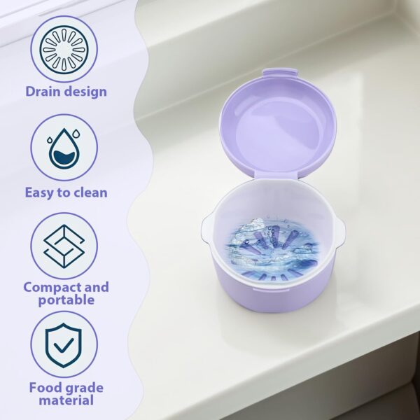 Caja para Dentaduras Postizas con Filtro y Cestillo, Contenedor de Ortodoncia en PP Ecológico, Funda para Aparato Dental, Higiene y Almacenamiento Eficaz(morado) - Image 4
