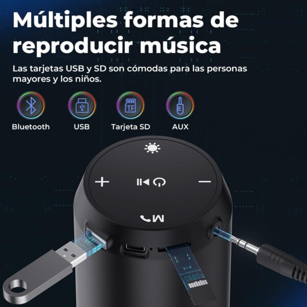 ELEHOT-Store Altavoz Bluetooth Potente Portatil con Luz LED de 5 Modos Inalambricos Recargable USB apoya TF Card/Memoria USB de 32G Estereo, Verde - Image 5