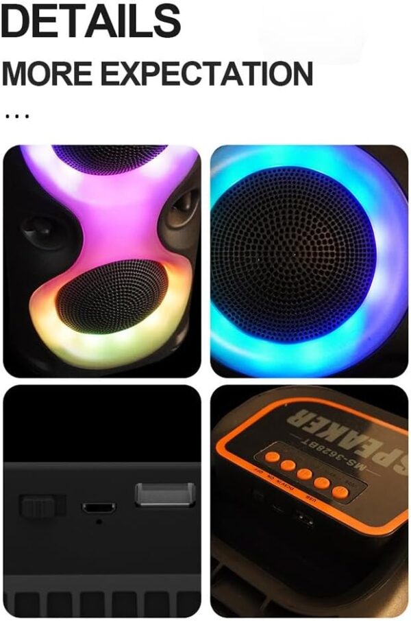 vdha Altavoz Bluetooth Inalámbrico Portátil para Exteriores, Colorido, Escritorio Doméstico, Altavoz de Graves con Subwoofer de Alto Volumen para Karaoke Familiar - Image 8