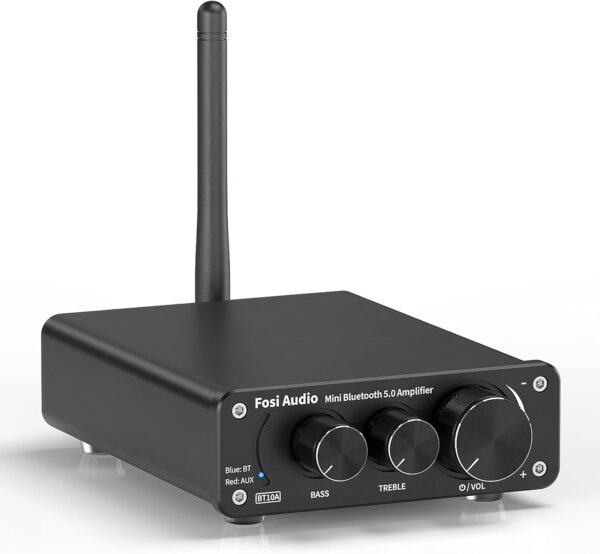 Fosi Audio BT10A Bluetooth 5.0 Amplificador de Audio Estéreo 2 Canales Clase D Mini Hi-Fi Integrado Amperio para Altavoces de Casa 50W x2 TPA3116
