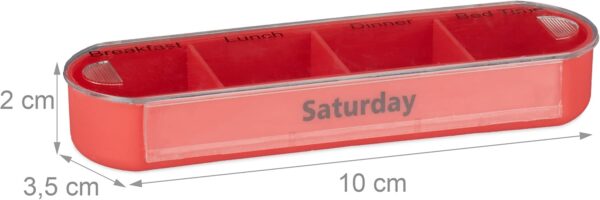 Relaxdays Pastillero Semanal 4 Tomas, Rótulos en Inglés, PP-ABS, Blanco-Multicolor, 13 x 11,5 x 4,5 cm, 5 cm - Image 5