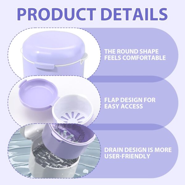 Caja para Dentaduras Postizas con Filtro y Cestillo, Contenedor de Ortodoncia en PP Ecológico, Funda para Aparato Dental, Higiene y Almacenamiento Eficaz(morado) - Image 3