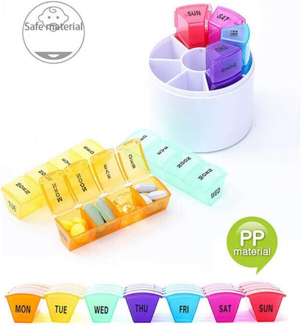 Pastillero Semanal 4 Tomas 7 Días, Pastillero Organizador Semanal Con Porta Llavero de Aluminio Gratis (Round) - Image 5
