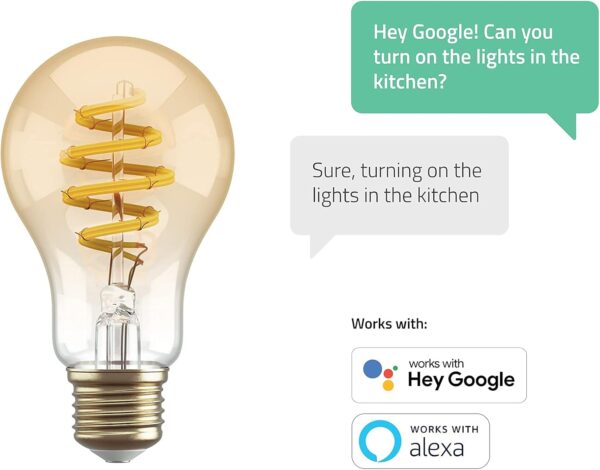 Hombli Bombilla Inteligente | Luz Blanca Cálida Regulable E27, 1800-2700K CCT | Filamento 5.5W, A60 300 Lúmenes | Instalación Fácil | Control por Voz con Función de App, Compatible con Google & Alexa - Image 6