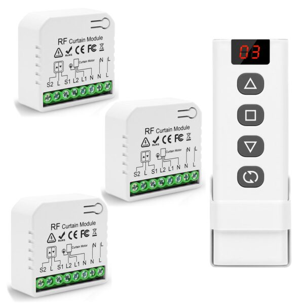 Tedeligo Interruptor De Persianas Por Radio, Receptor De Módulo De Relé Inalámbrico Con Rango De Control Remoto RF De Hasta 100M (3 receptores 1 transmisor)