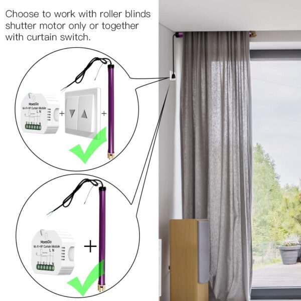 MoesGo Interruptor Persianas WiFi RF433,Alexa Relé Inteligente para Persianas,Cortinas,Toldos Eléctricas,Control de App/Voz Alexa/Google Home/RF433 Mando,Porcentaje Ajuste,Temporizado - Image 5