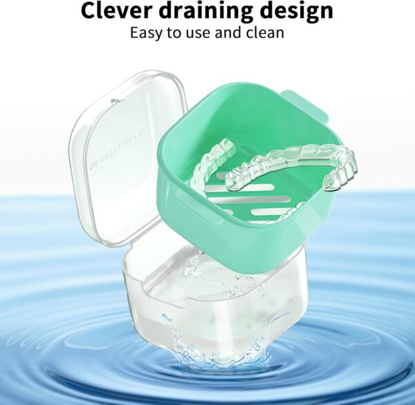 LoQuick Estuche para dentadura postiza,caja para dentadura postiza,Caja de Dentadura Dental Baño Con Colador,Contenedores Portátiles para Prótesis,Almacenamiento y Remojo de Aparatos Dentales(Verde) - Image 6