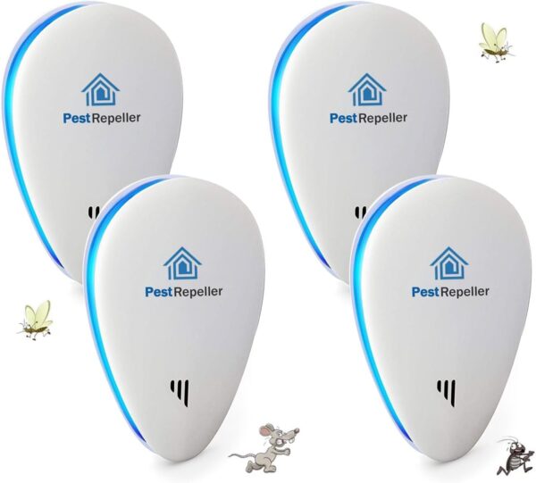 Repelente Ultrasónico de Plagas, Insectos para Interiores Anti Cucarachas, Moscas,Mosquitos,Ratones,Arañas,100% Inofensivo para Mascotas y Humanos-2024(4 Piezas), Nuevo Electrónico Repelente Mosquitos