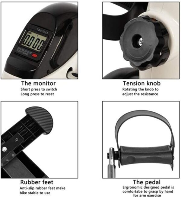 MFLASMF Mini Bicicleta estática, portátil, ejercitador de Pedales para el hogar, Gimnasio, Fitness, Pierna, Brazo, Entrenamiento Cardiovascular, Resistencia Ajustable con Pantalla LCD para - Image 5