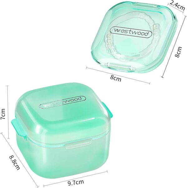 LoQuick Estuche para dentadura postiza,caja para dentadura postiza,Caja de Dentadura Dental Baño Con Colador,Contenedores Portátiles para Prótesis,Almacenamiento y Remojo de Aparatos Dentales(Verde) - Image 2