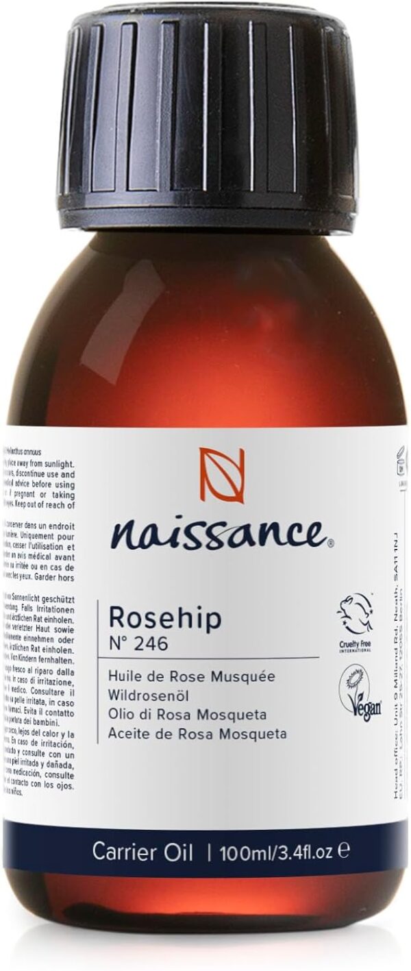 Naissance Aceite Vegetal de Rosa Mosqueta (No. 246) - 100ml - Natural, Vegano, Sin Hexano y no OGM - Hidrata y Nutre Todo Tipo de Pieles, el Cabello y las Uñas
