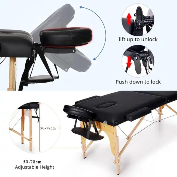 Cama de spa portátil para extensiones de pestañas y masajes, plegable, ajustable, ligera, incluye bolsa de transporte, 2 secciones, equipo profesional de salón de belleza - Image 4
