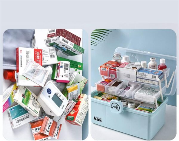 Caja de almacenamiento de medicamentos de 2 capas, portátil, color blanco, caja de primeros auxilios, armario de medicina, organizador de medicina, maletín de almacenamiento de medicina, maleta, - Image 9