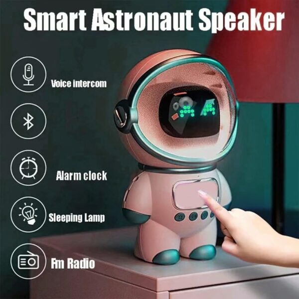 vdha Altavoz Bluetooth Astronauta Inteligente Estéreo Portátil Ai Audio Interactivo con Reloj Despertador Soporte TF/FM Reloj de Mesa Rosa - Image 6