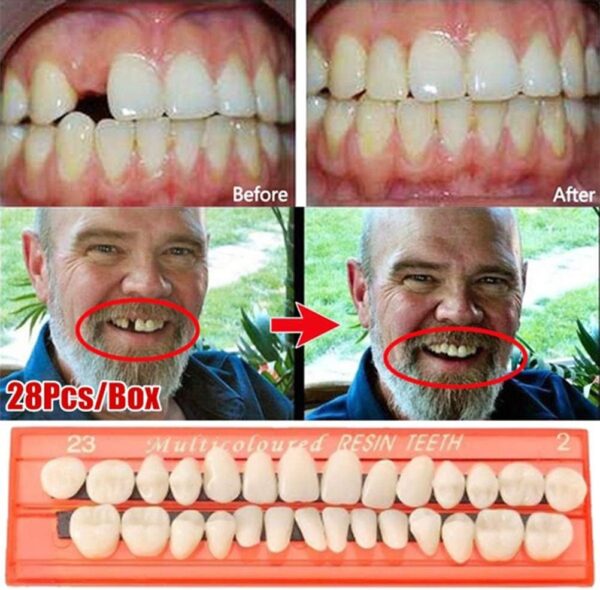 Juego de 28 piezas de dientes falsos, modelo de dientes de resina, dentaduras postizas duraderas universales para accesorios de terror, modo de enseñanza de bricolaje - Image 2