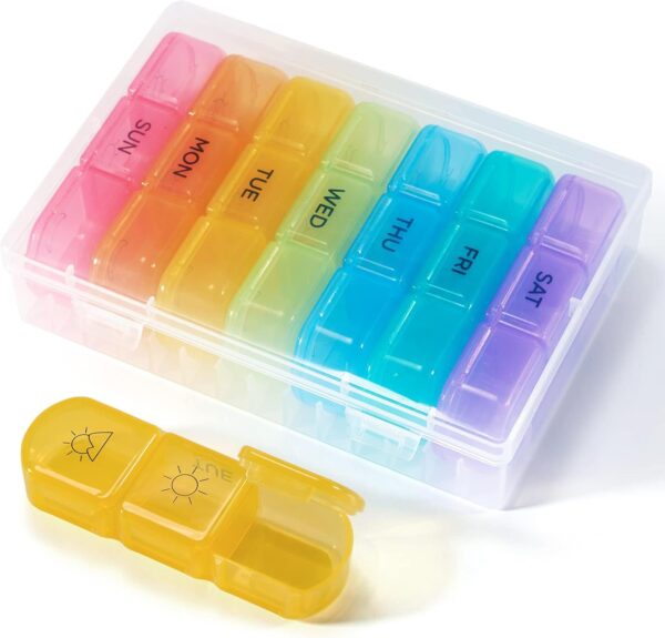 Pastillero Semanal 3 Tomas Español, Pastillero Diario Grande 7 Dias, Dosificador de Comprimidos con 21 Compartimentos, Organizador de Pastillas para Vitaminas, Aceite de Pescado