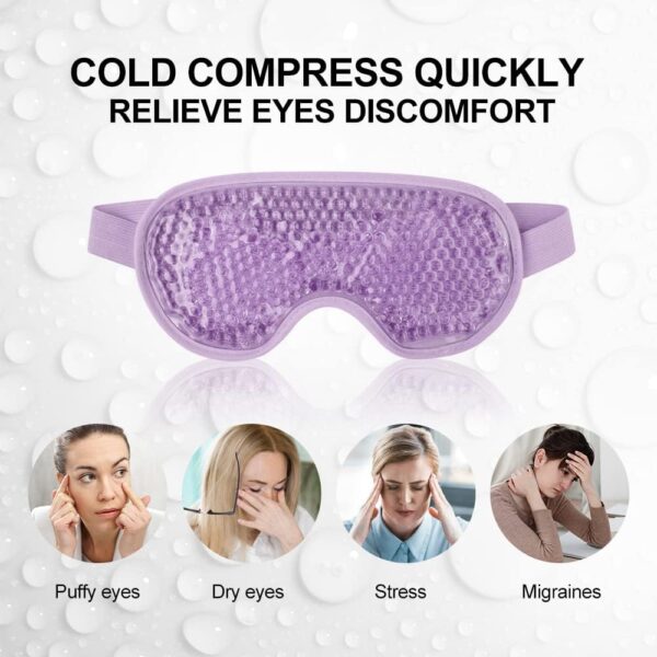 NEWGO Máscara de Gel para Ojos – Reutilizable Antifaz para ojos Fríos Máscara Relajante para Ojos Hinchados, migrañas, secos, orzuelos, Blefartitis, ojeras, hinchazón y más - Morado - Image 4