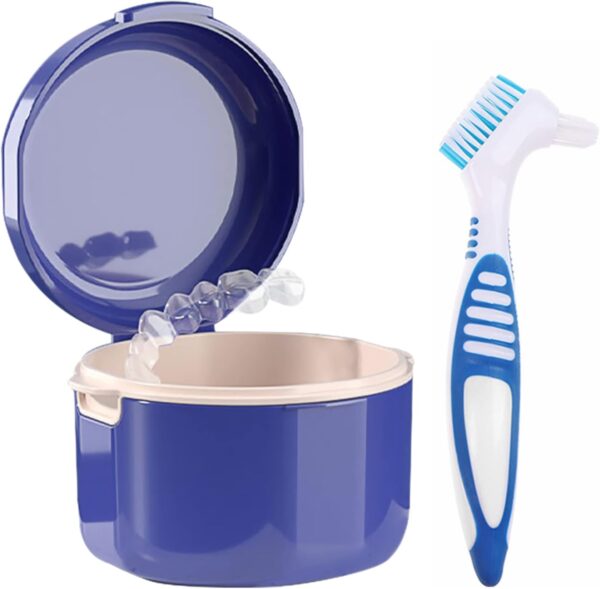 Caja de Almacenamiento para Dentaduras Postizas,Guador Caja de Baño para Dentadura Postiza Estuche para Cepillo de Dientes de Prótesis Caja de Ortodoncia con Postiza Cepillo Limpiador de Dentaduras