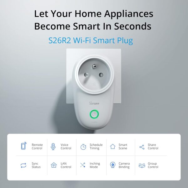 SonOFF S26R2 TPE-FR - Enchufe inteligente, compatible con Alexa, Google Home, 16 A tomas de corriente con control de voz, control remoto y programa de tiempo a través de eWeLink APP - Image 5