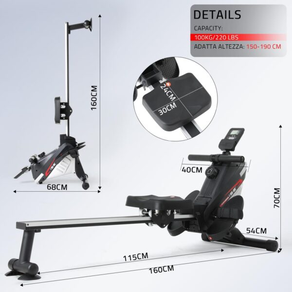 ISE Máquina de Remo para casa, Silenciosa, Freno Magnético, Máquina de Remo con 8 Niveles de Resistencia, Fuerza de Tracción máx de 15KG, Corredera de Aluminio, Nuevo Diseño Interno - Image 2