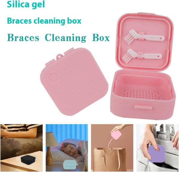 Dtaigou Estuche de limpieza de retenedores, Estuche de remojo de retenedores | Caja de baño para contenedores de dentaduras postizas | Estuche de limpieza con soporte de retenedor de silicona, estuche - Image 4