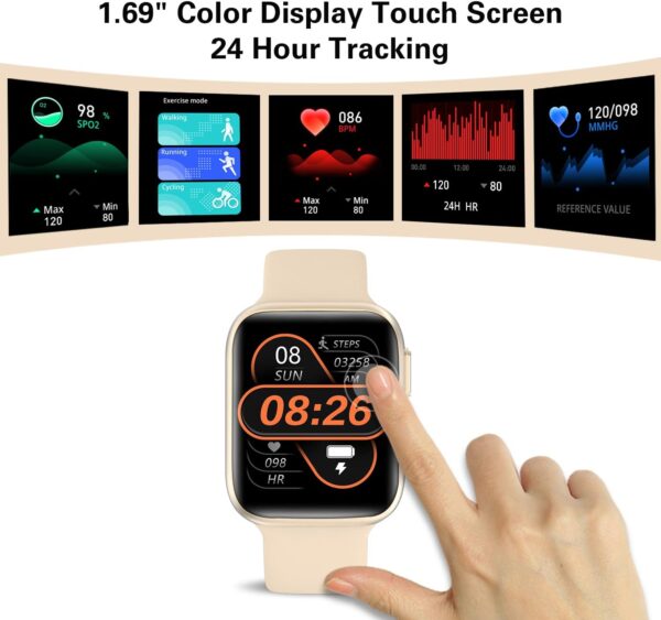 Bebinca Reloj Inteligente Mujer Llamadas y Whatsapp, 1.69”Pantalla HD Asistente de Voz Microfono/Frecuencia cardíaca/SpO2 IP68 Impermeable Batería Poterosa（Oro Claro） - Image 3