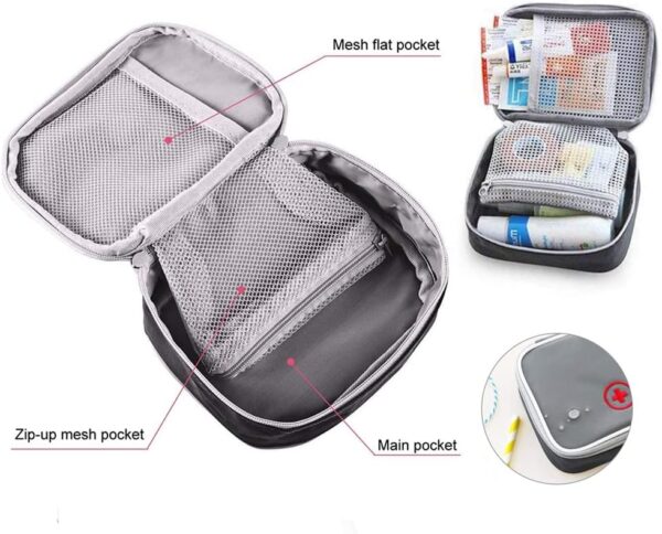 SwirlColor Mini Botiquin de Primeros Auxilios, 2 Piezas Organizador Portátil de Pastillas, Contenedor Vacío de Medicamentos con Múltiples Bolsillos para Viajes (5,1x3,9x1,57 Pulgadas), Rosa + Gris - Image 6