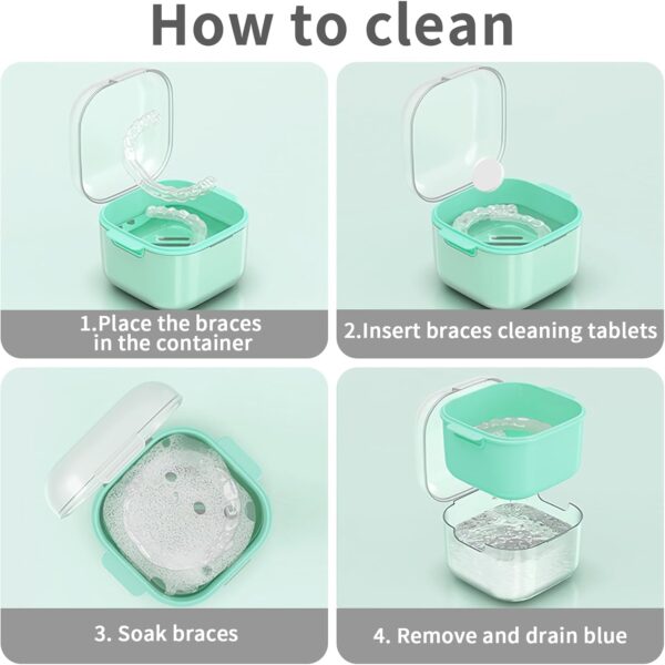 LoQuick Estuche para dentadura postiza,caja para dentadura postiza,Caja de Dentadura Dental Baño Con Colador,Contenedores Portátiles para Prótesis,Almacenamiento y Remojo de Aparatos Dentales(Verde) - Image 7