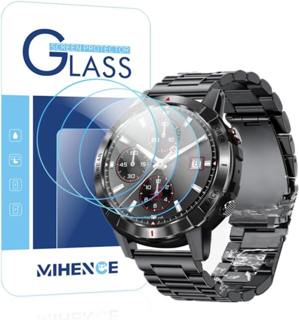 MIHENCE Protector de pantalla para reloj inteligente NX10 de 1,43 pulgadas, 9H, antiarañazos, cristal templado, compatible con reloj inteligente Tisoutec NX10 / Weofly NX10 (3 unidades)