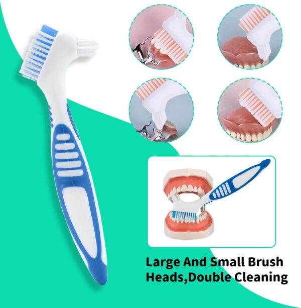 Simsky Juego de Cepillos de Limpieza de Dentadura, 4 Piezas Portátiles Limpieza de Prótesis, Cepillo con Cerdas de Doble Capas y Mango de Goma Ergonómica, para Limpiar Dientes Falsos (4 Colores) - Image 5